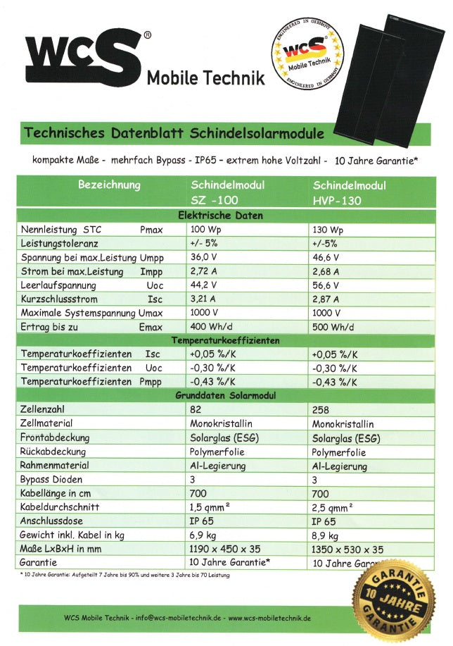 WCS Mobile Technik Schindelmodul 100 Watt / 50 Volt