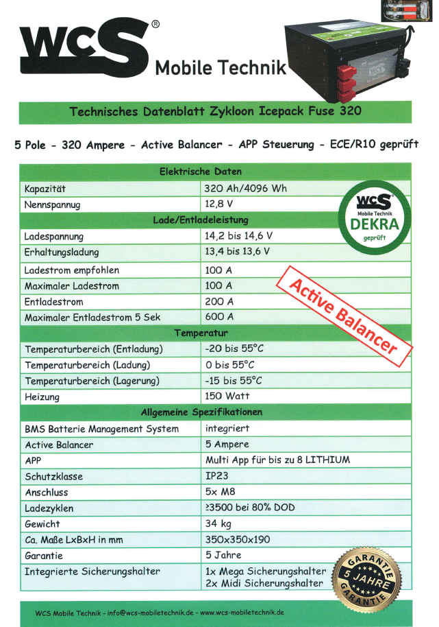 WCS Lithiumbatterie Zykloon Icepack Fuse 320 Ampere